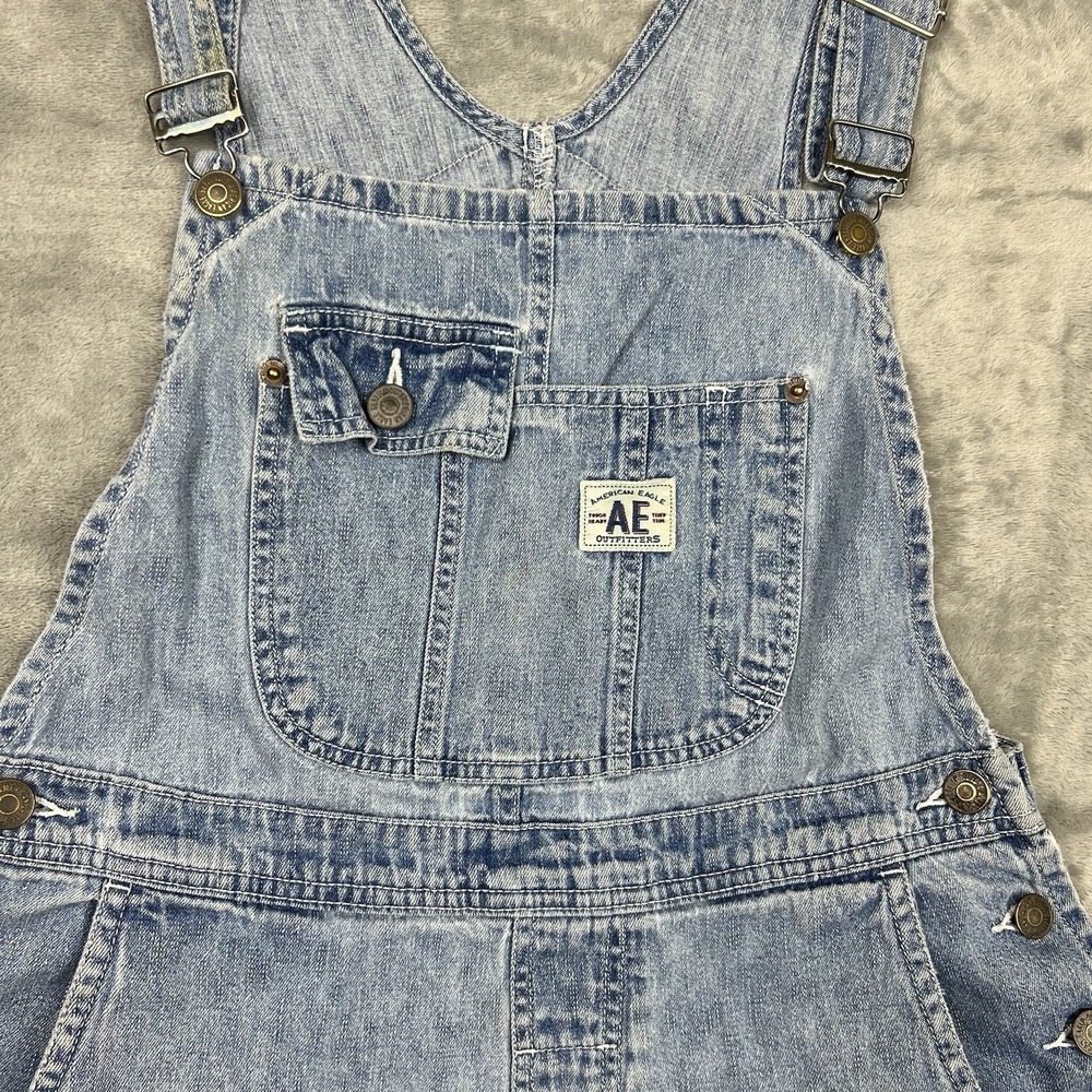VTG American Eagle Overalls Women S Blue Denim Shortalls Bib Y2K Logo Cotton